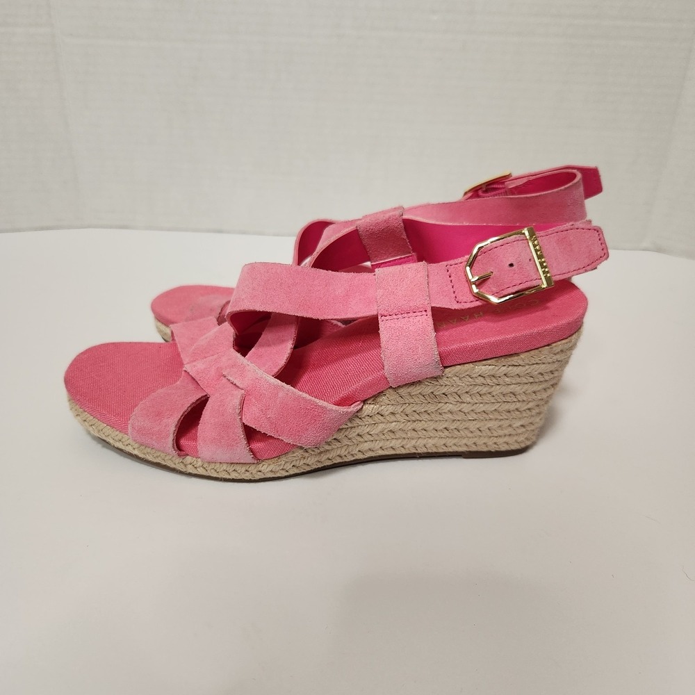 COLE HAAN 'Crystal' Pink Suede Wedge Espadrille Sandals Size 5 B - Picture 6 of 9